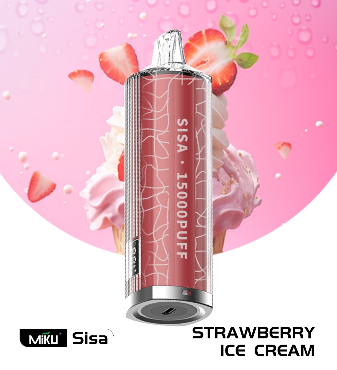 Miku Sisa Strawberry Ice Cream Flavor 15000 Puffs 2% Nicotine Disposable Vape